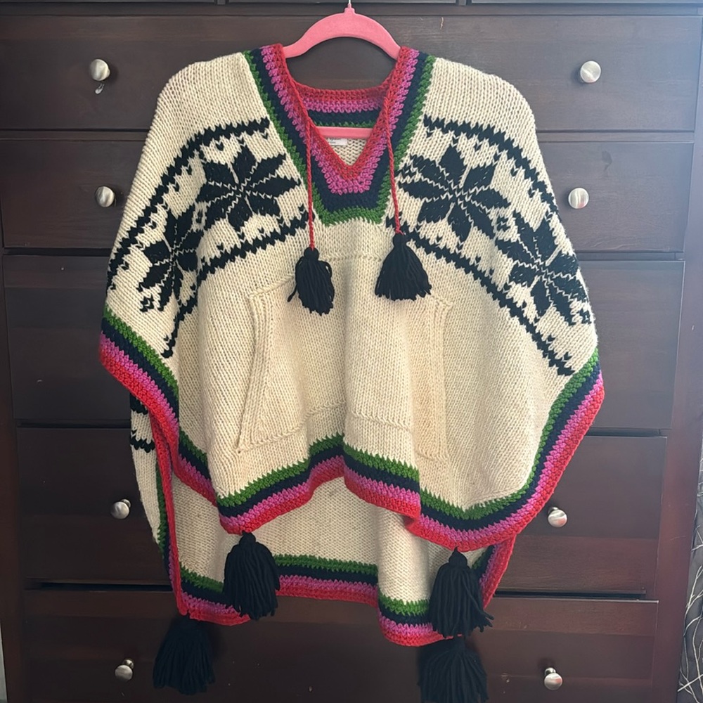 Kate Spade One Size Poncho with Black Tassels